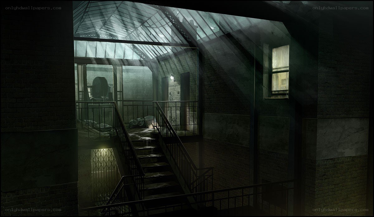 abandoned industrial stairwell