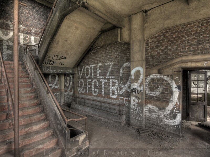 abandoned industrial stairwell