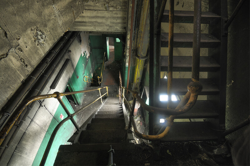abandoned industrial stairwell