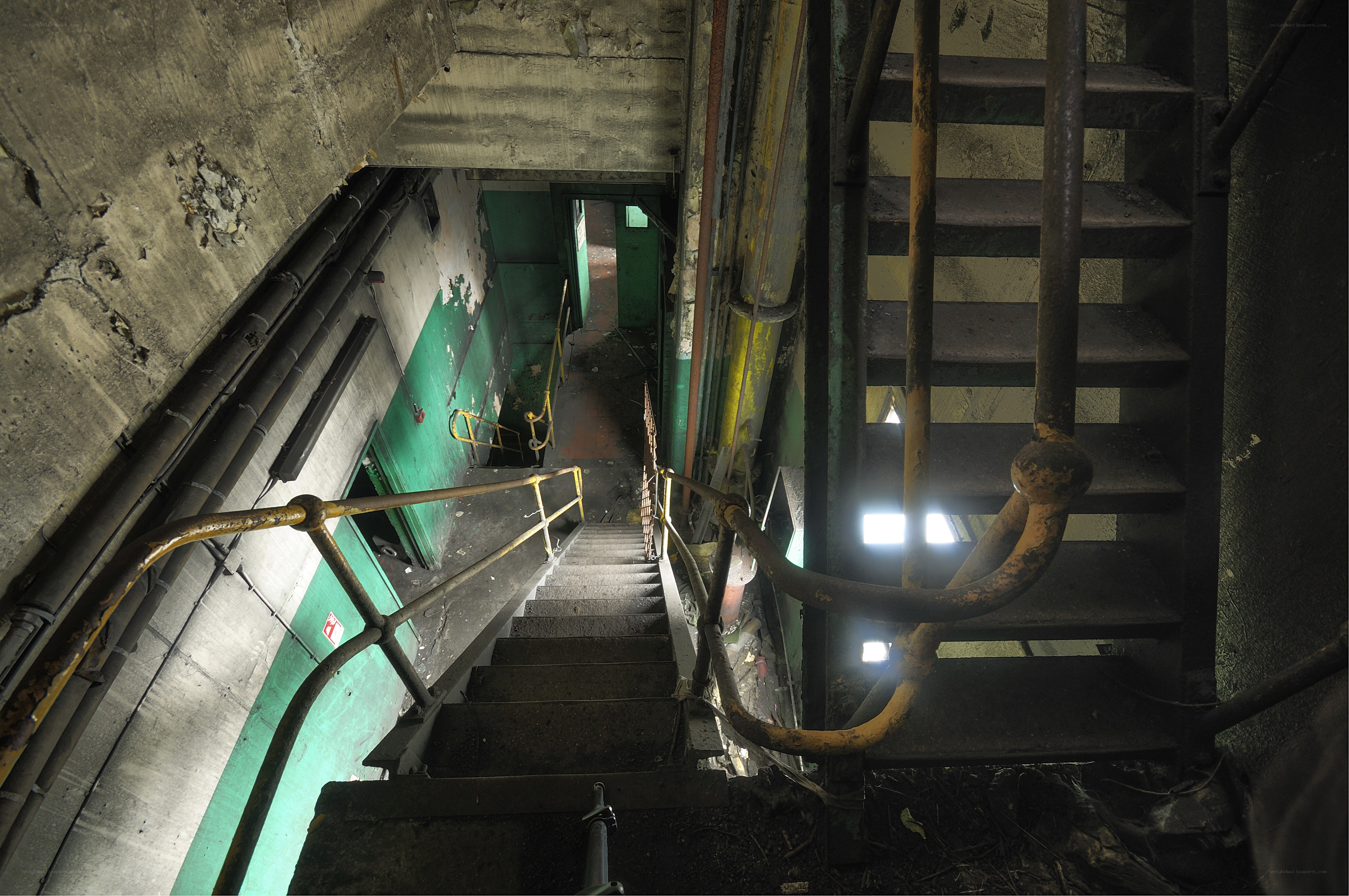 abandoned industrial stairwell