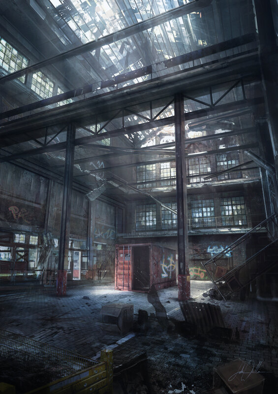 Abandoned Industrial Warehouse — Gray, Dramatic
