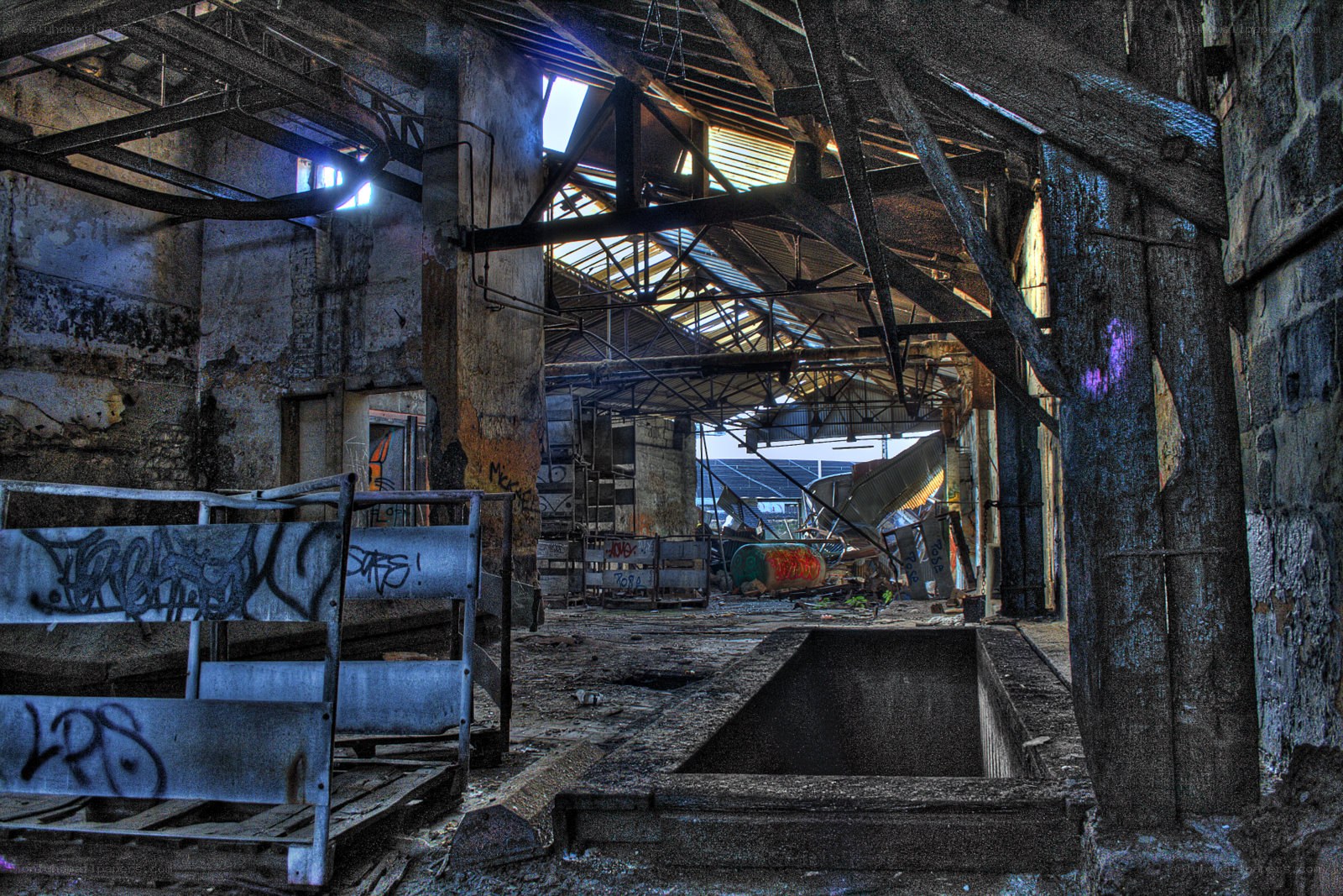 Abandoned industrial warehouse interior
