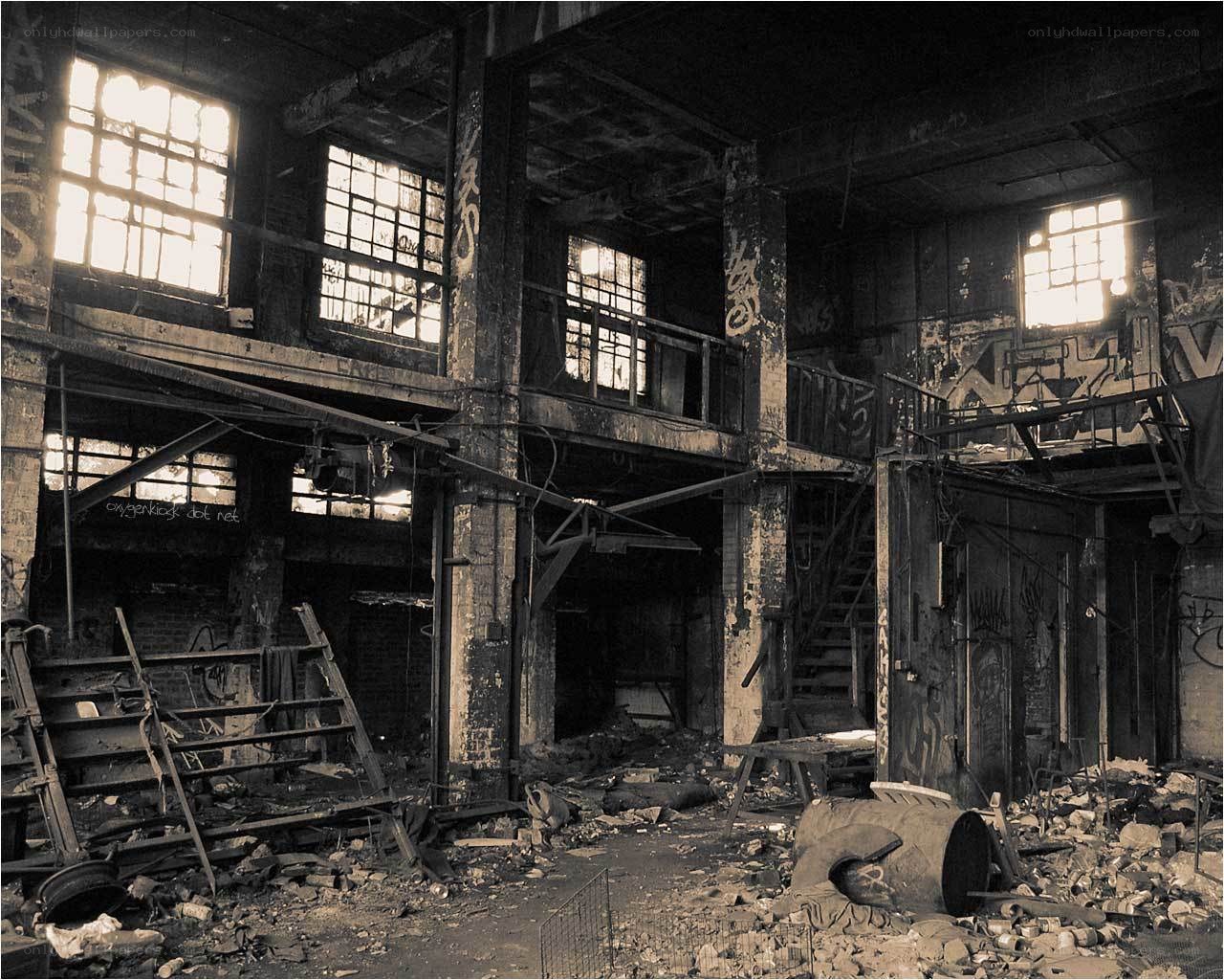 Abandoned industrial warehouse interior