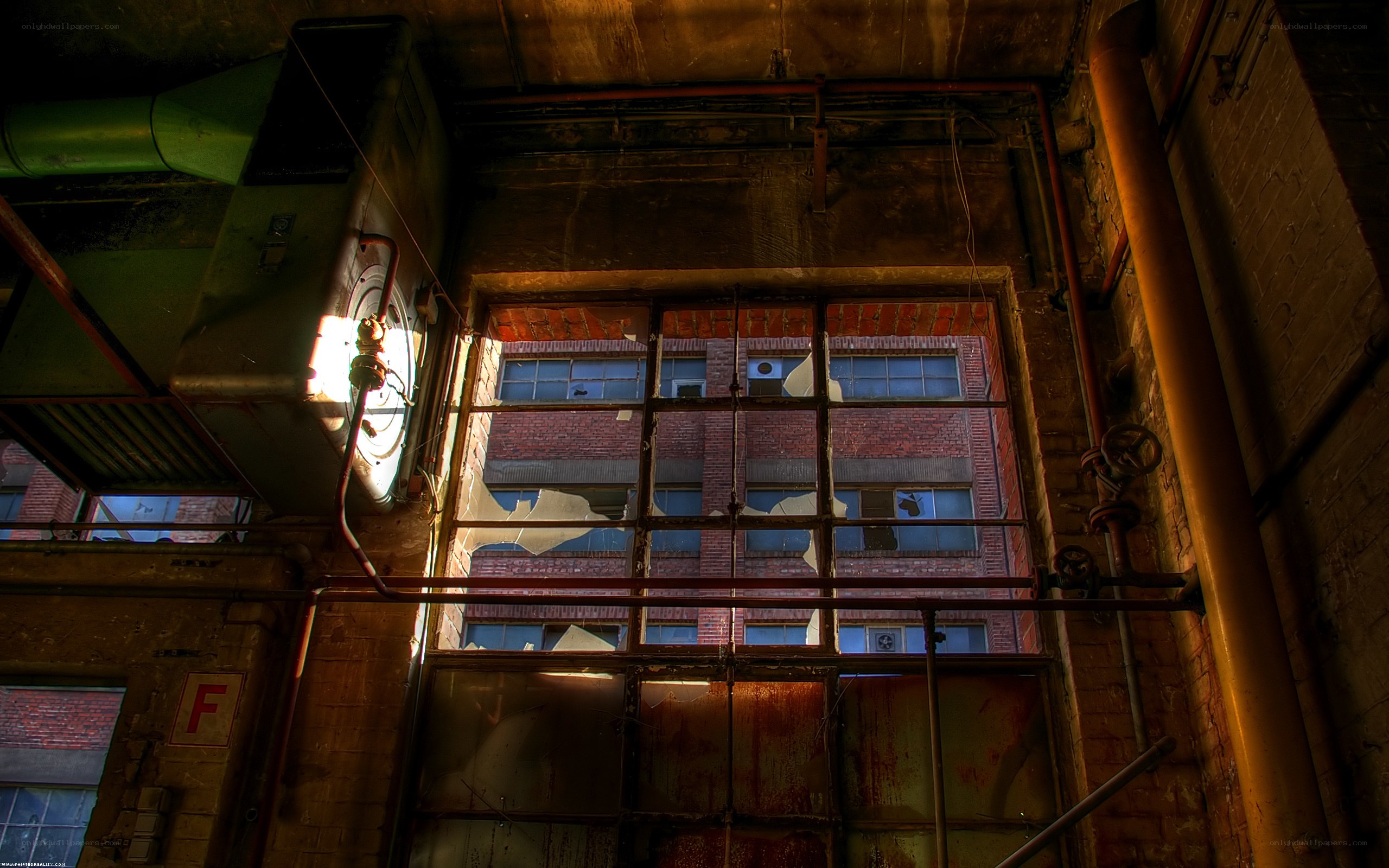 Abandoned industrial window view