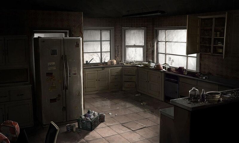 Abandoned Kitchen — Brown, Dramatic, Night