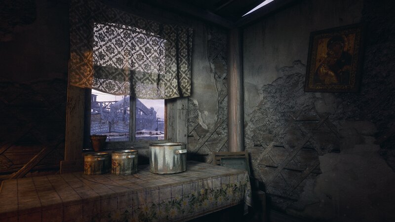 Abandoned Kitchen Interior — Gray, Desolate