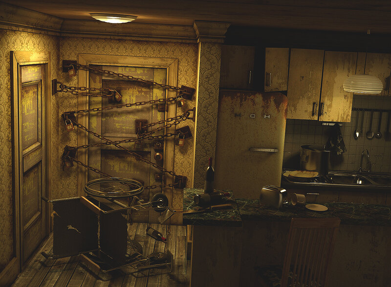 abandoned kitchen scene