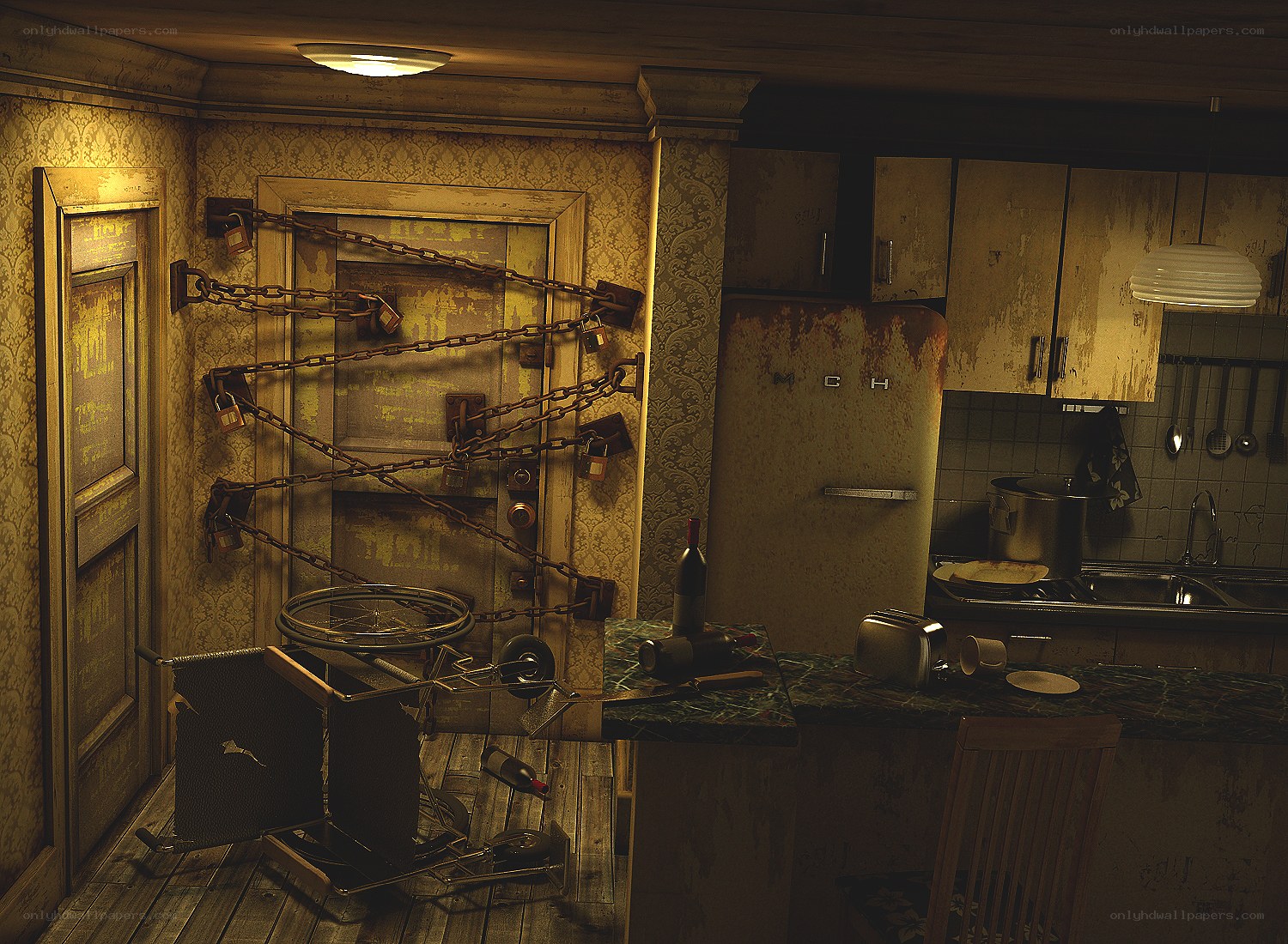 abandoned kitchen scene