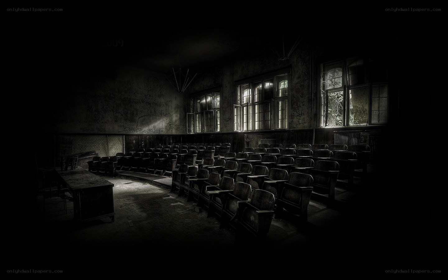 abandoned lecture hall