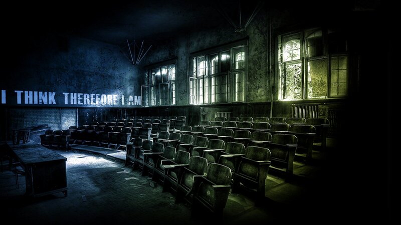 Abandoned Lecture Hall — Black, Dramatic