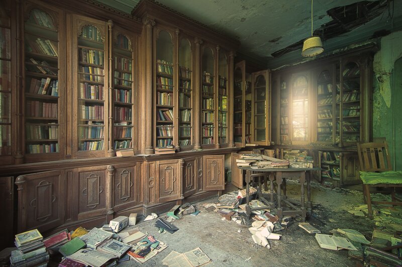Abandoned Library Room — Brown, Decaying