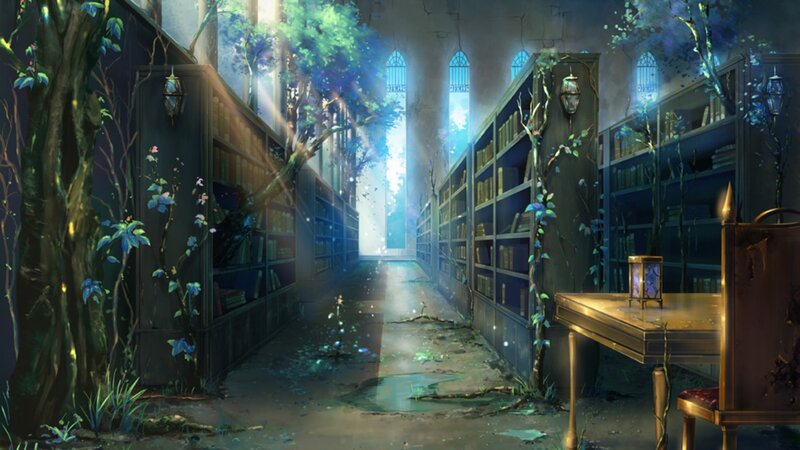 abandoned library with overgrown trees
