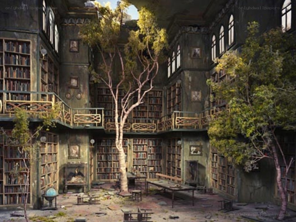 Abandoned library with trees