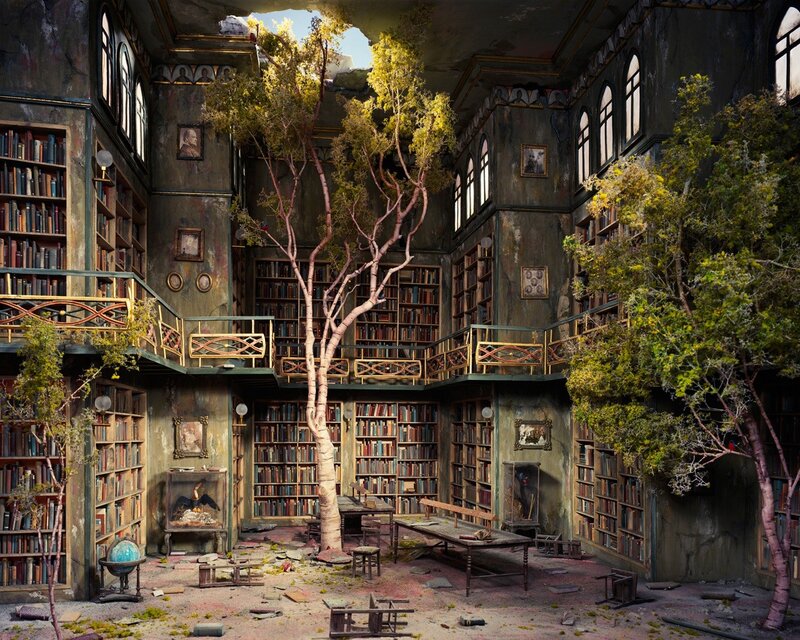 Abandoned library with trees
