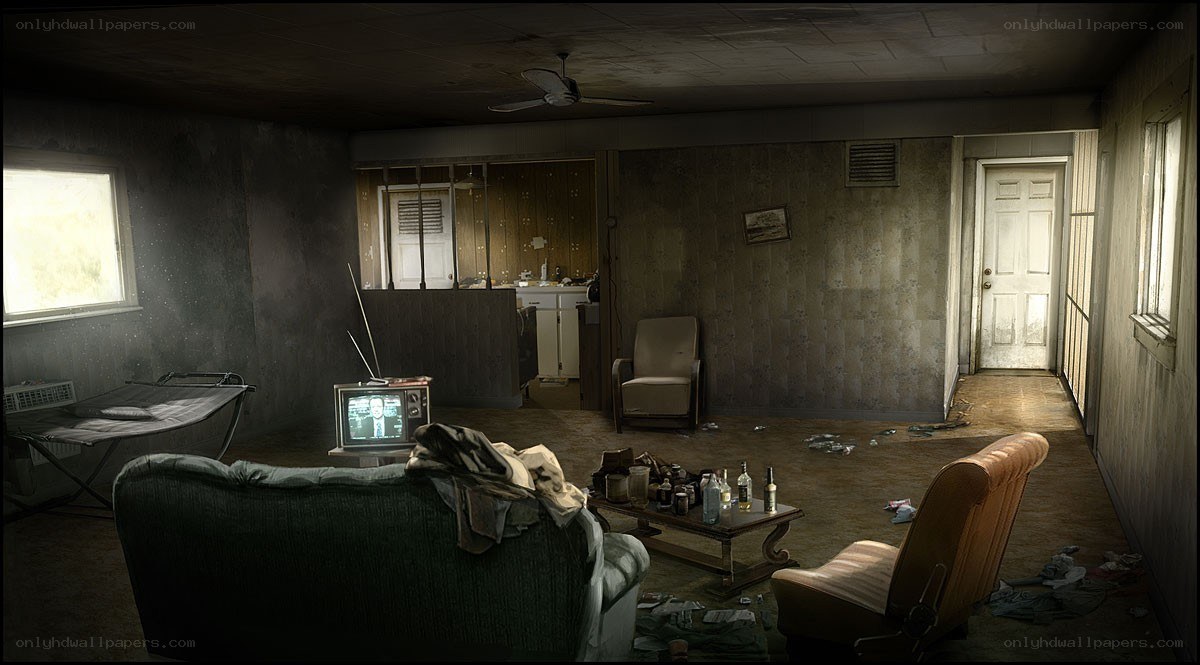 abandoned living room interior
