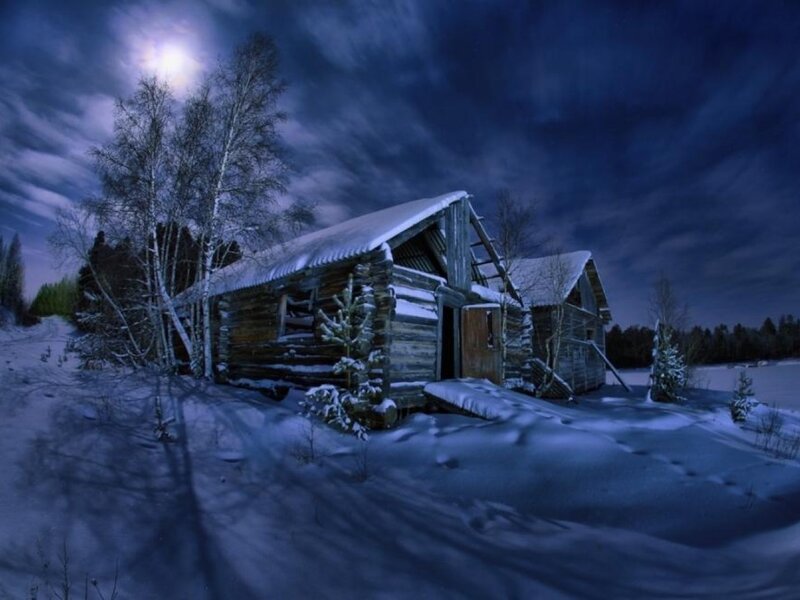 Abandoned Log Cabin — Blue, Dreary