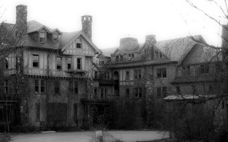 Abandoned mansion in fog