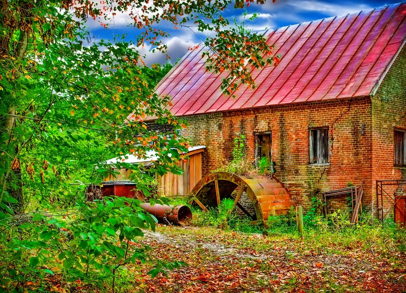 Abandoned Mill Building — Red