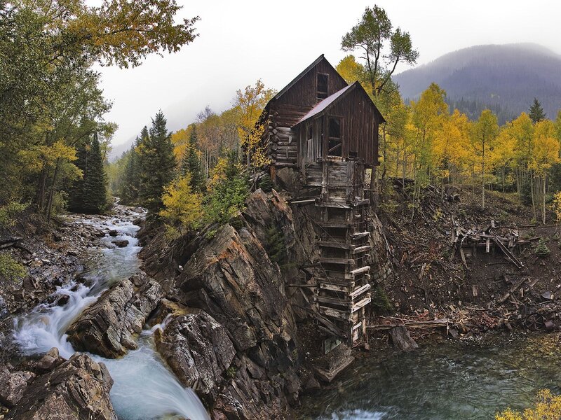 Abandoned mill by a river