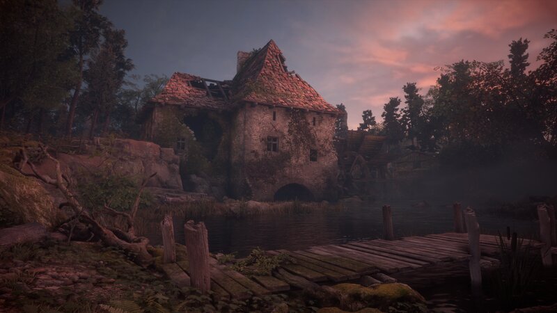 Abandoned Mill by River — Purple