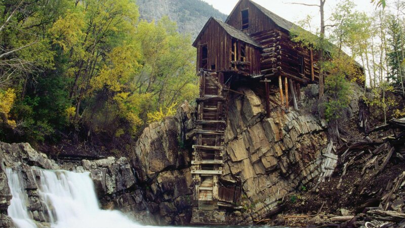 Abandoned Mill on Cliff — Brown, Serene, Autumn