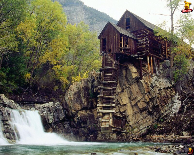 Abandoned Mill on Cliff — Brown, Serene