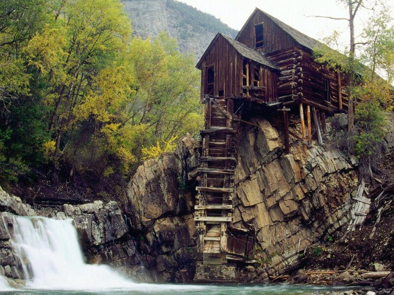 Abandoned Mill on Cliff — Brown