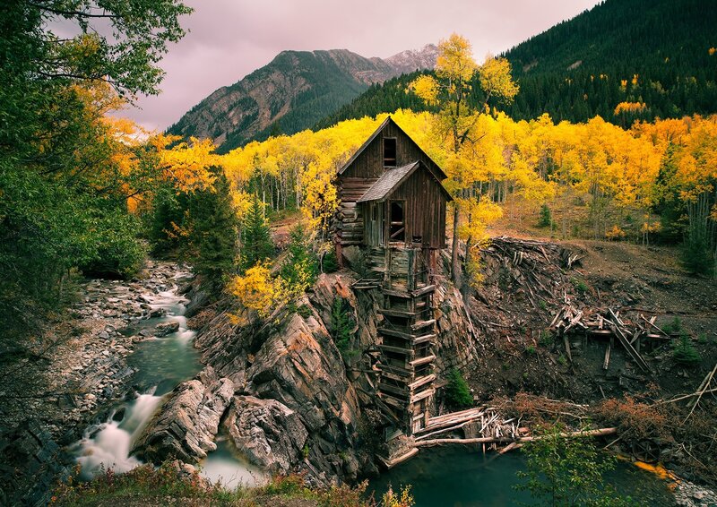 Abandoned Mill on Cliff — Yellow