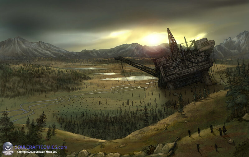 Abandoned mining rig at sunset