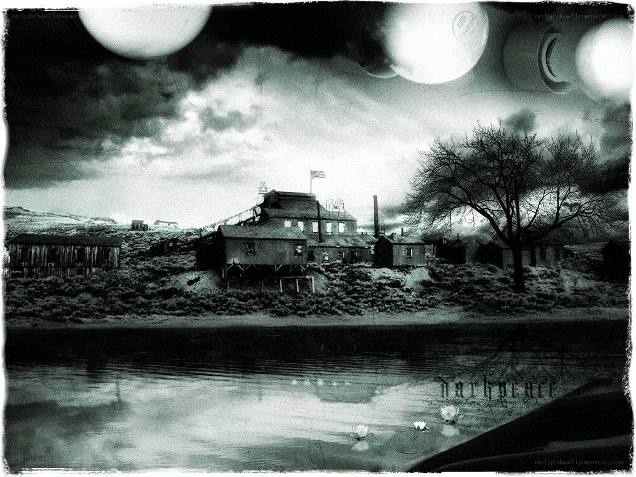 abandoned mining town at dusk