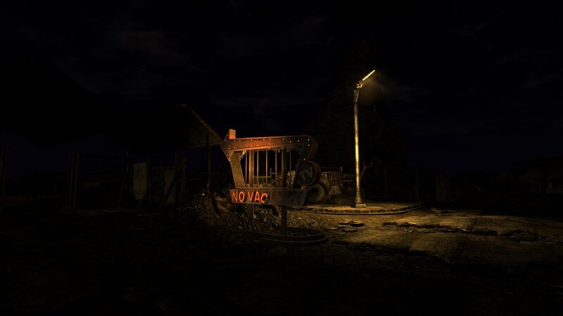 abandoned motel at night