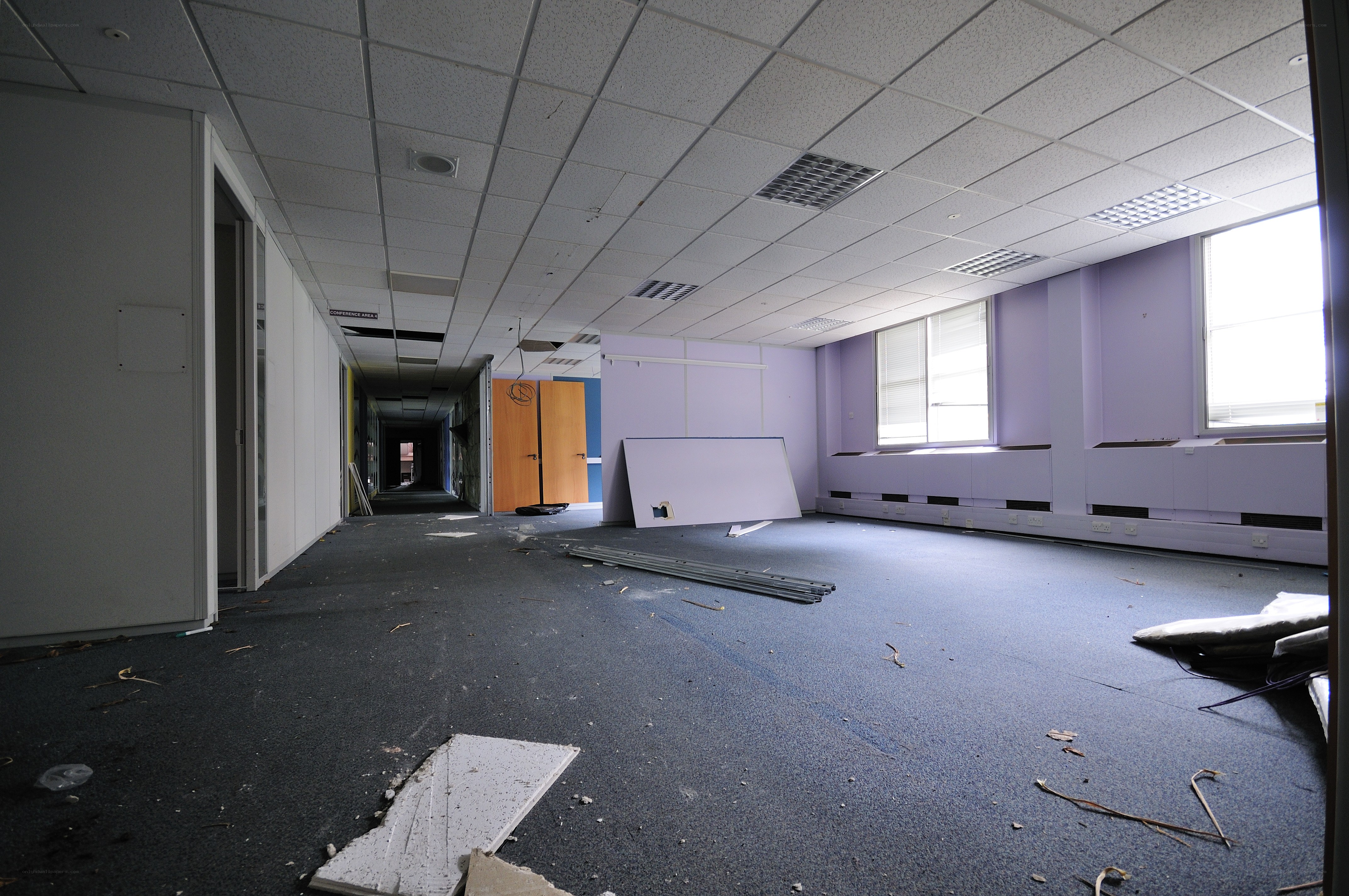 abandoned office hallway