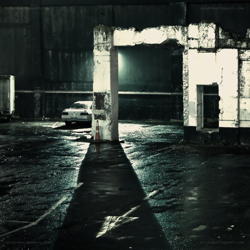 abandoned parking garage at night