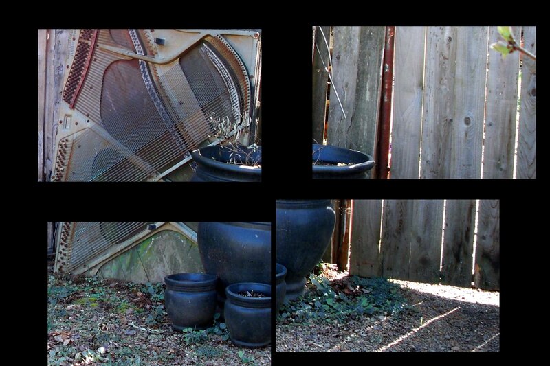 abandoned piano and planters