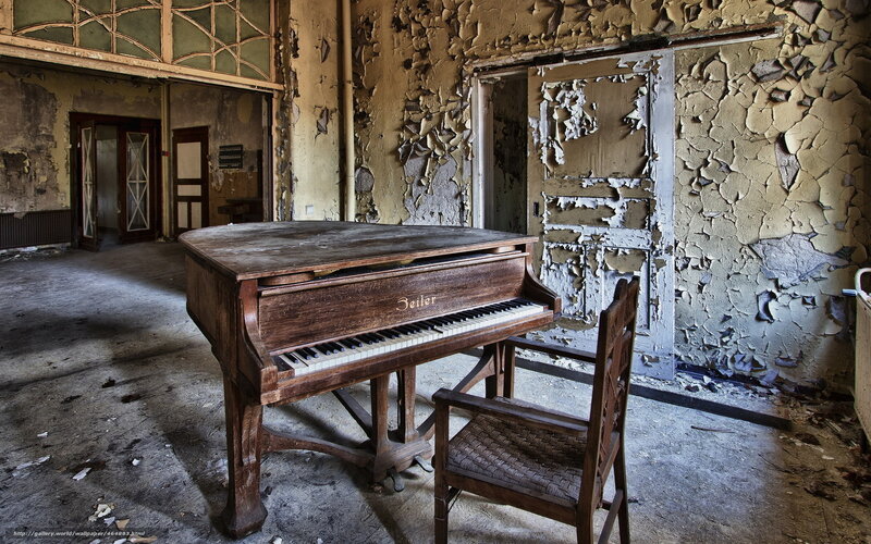 Abandoned Piano in Ruin — Brown, Desolate, Photograph