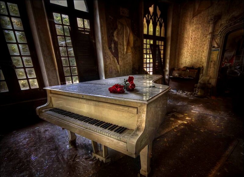 Abandoned Piano with Roses