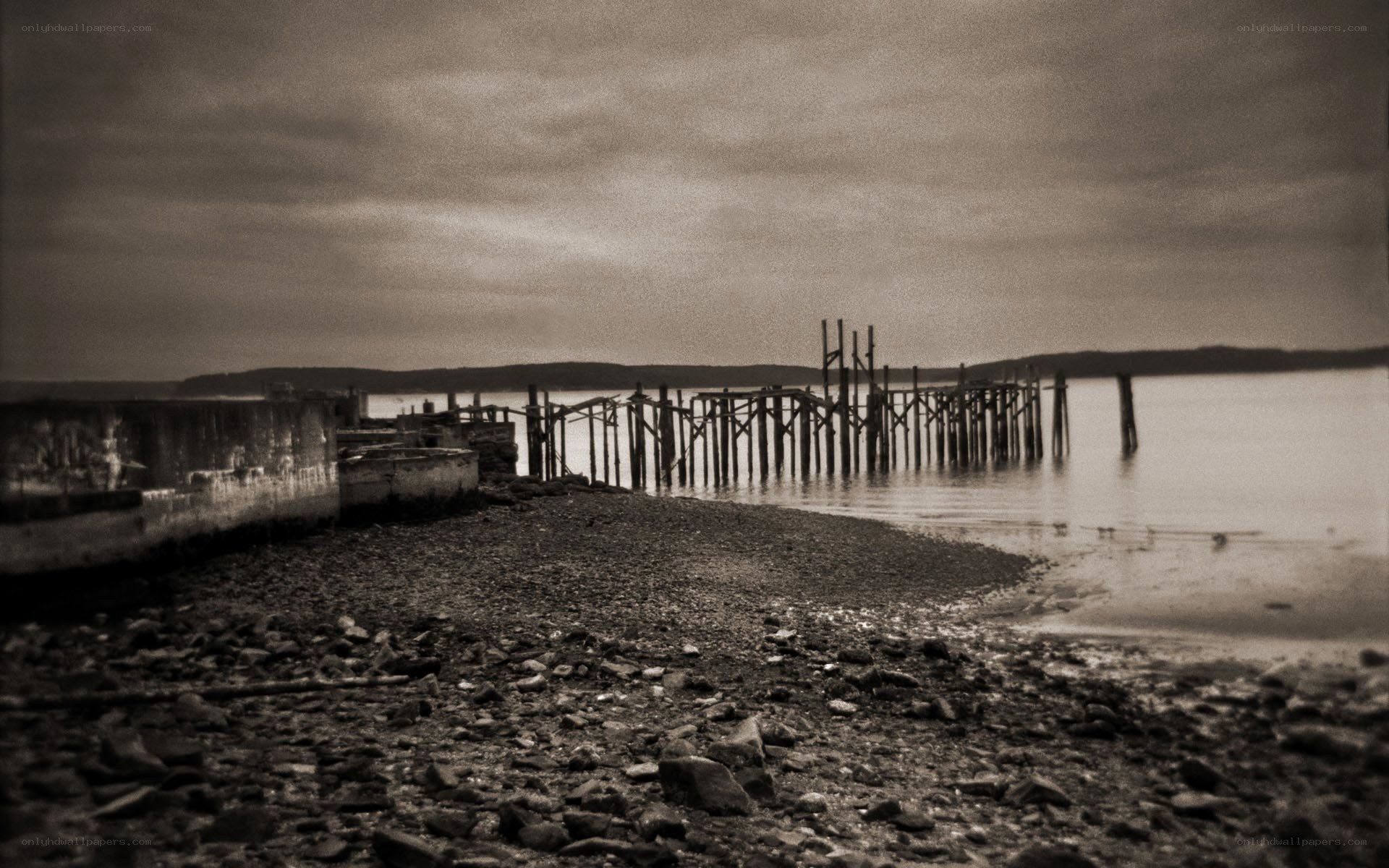 abandoned pier at dusk