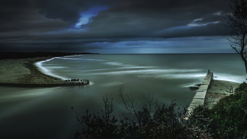 Abandoned Pier at Night — Dark Blue