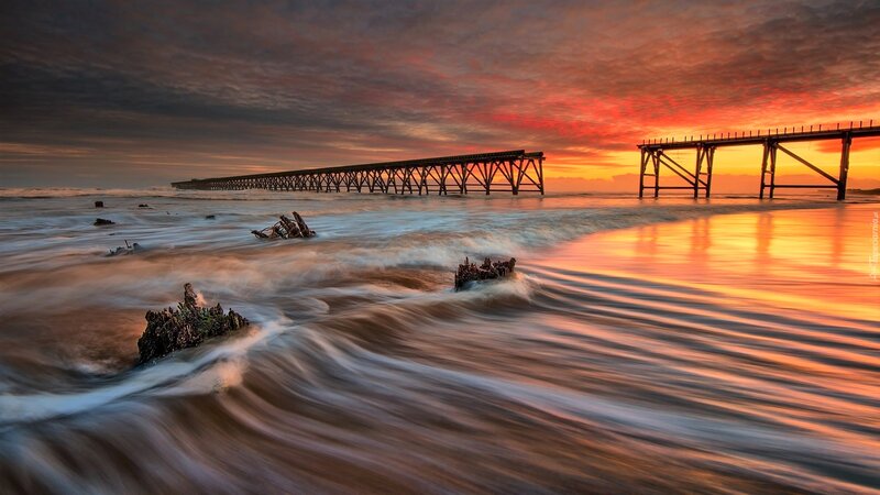Abandoned Pier at Sunset — Orange, Dramatic, Photograph, Ocean