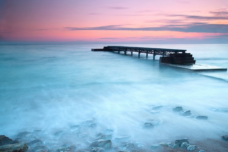 Abandoned Pier at Sunset — Pink