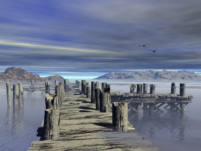 abandoned pier over calm water
