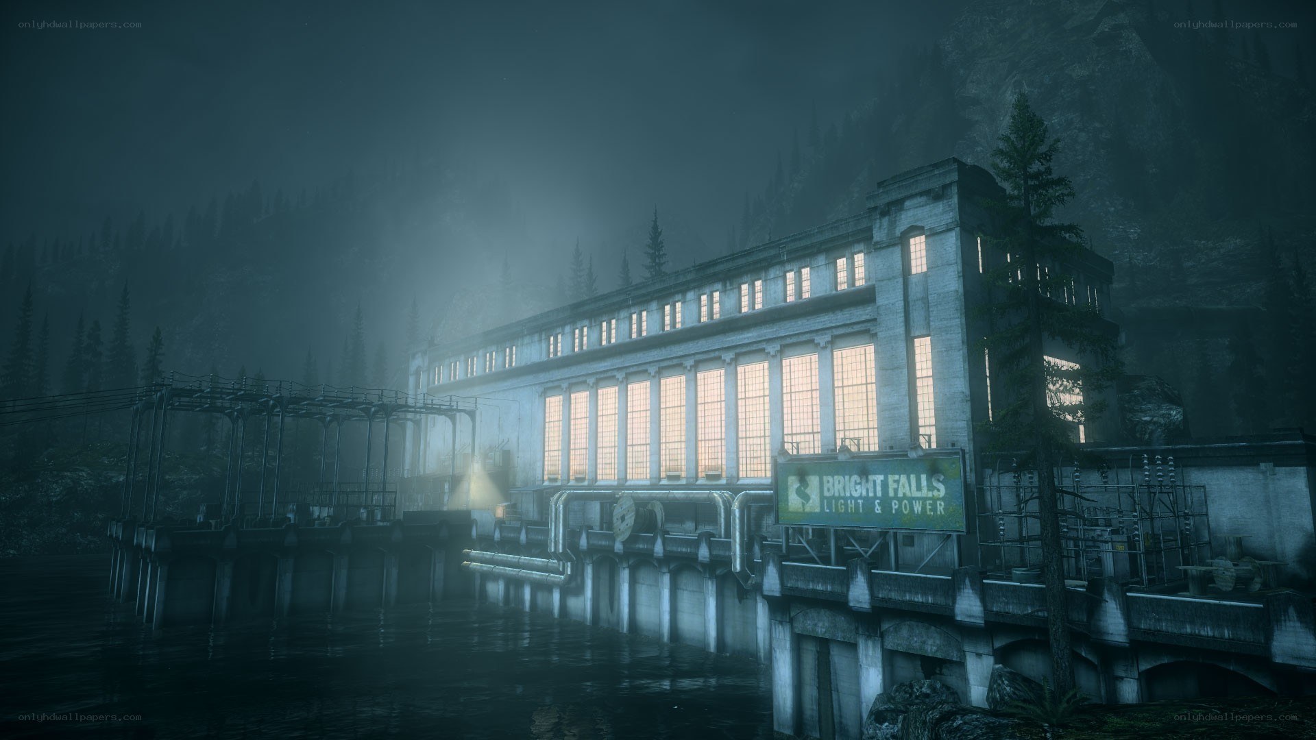 Abandoned power station at night
