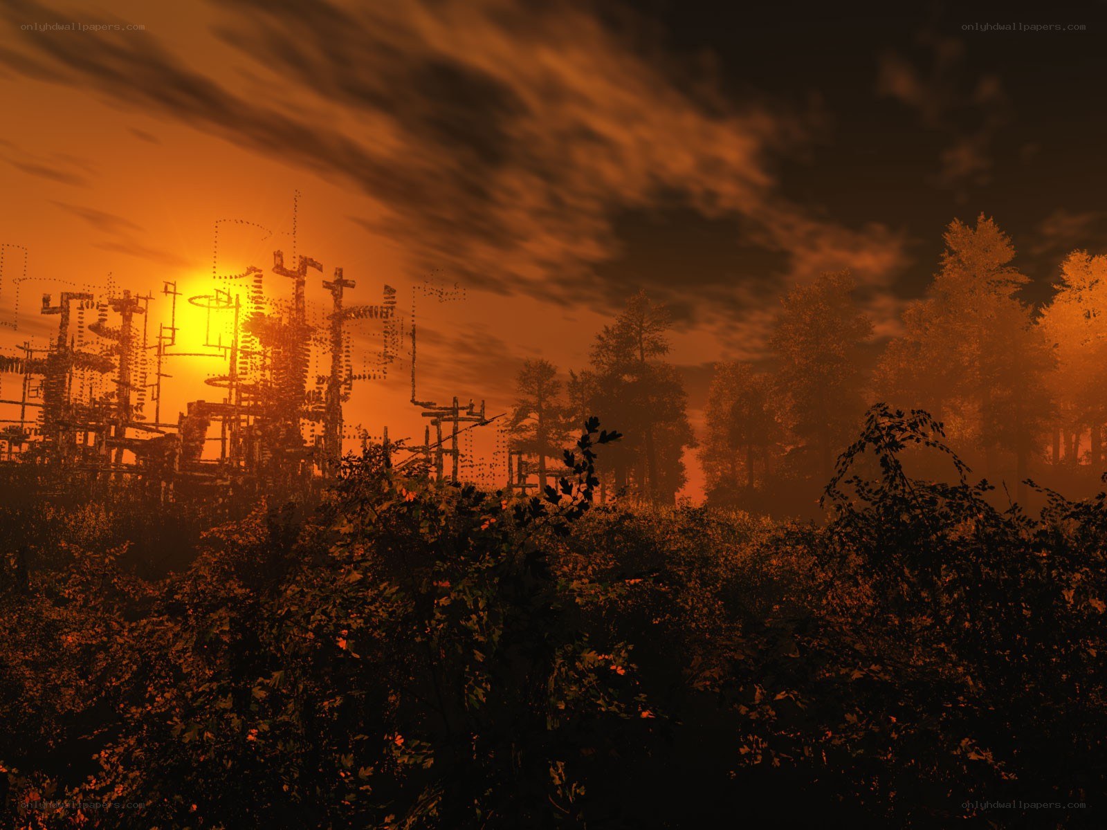 Abandoned power station at sunset