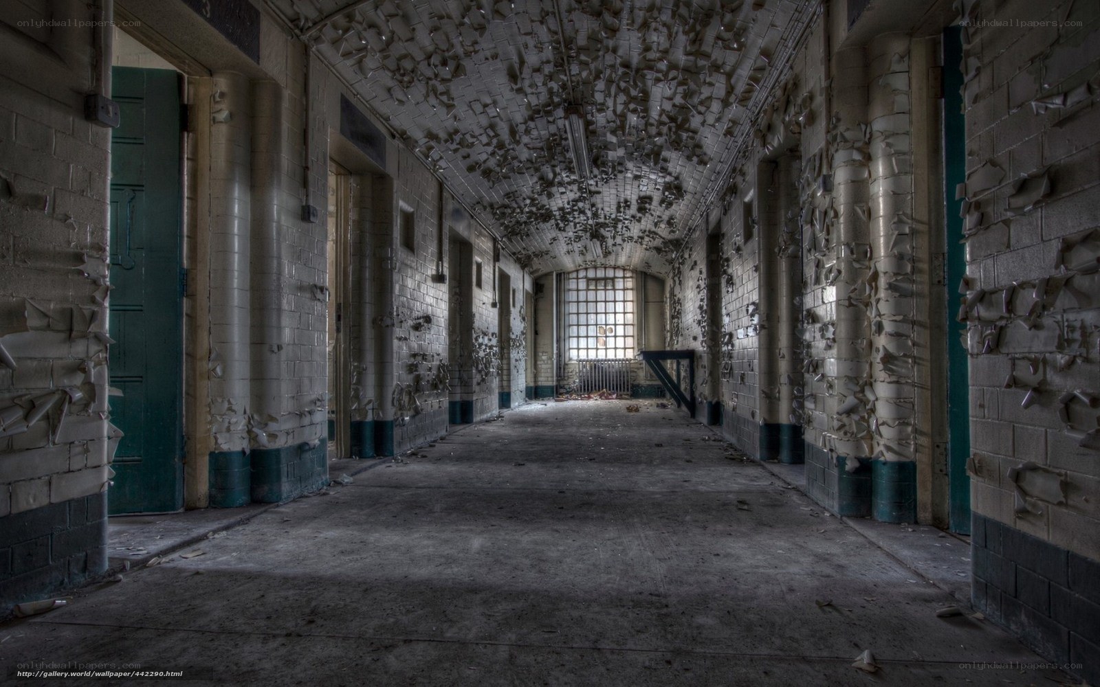 abandoned prison corridor