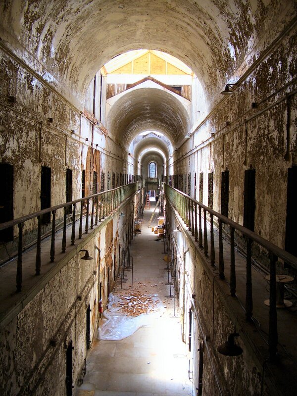 Abandoned prison corridor