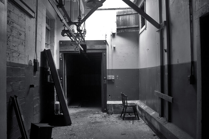 abandoned prison corridor