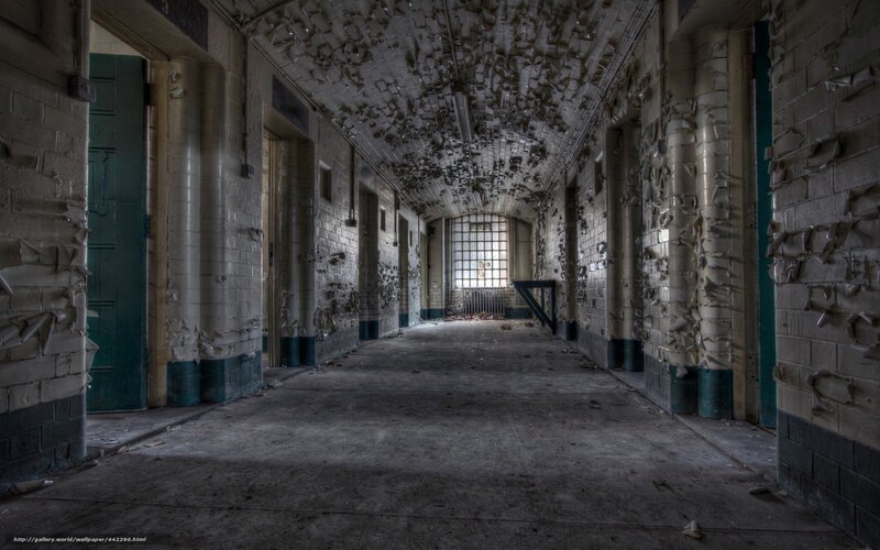 Abandoned Prison Corridor — Gray, Desolate, Photograph