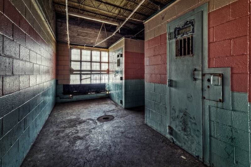 Abandoned Prison Corridor — Gray, Dramatic, Photograph, Concrete Walls