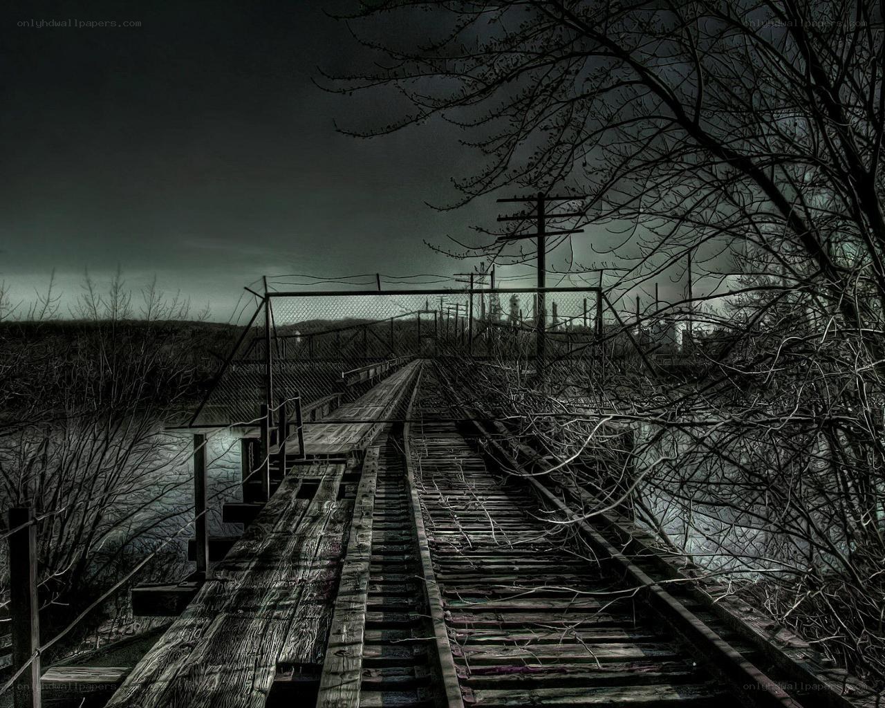 abandoned railway bridge at dusk