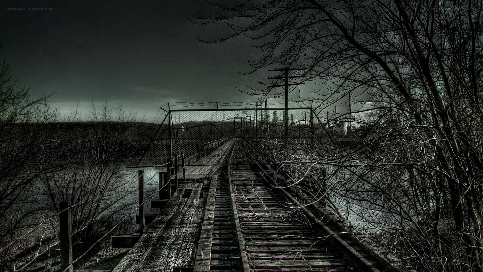 abandoned railway bridge at dusk